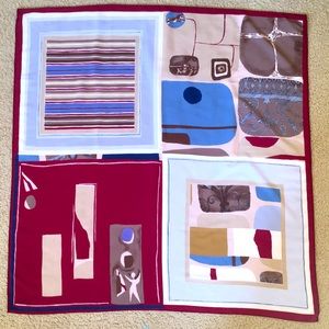 Burgundy blue beige silky scarf